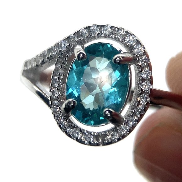 Paraiba Blue Apatite 1.77ct Platinum Finish Solid 925 Sterling Silver Ring - Picture 1 of 8